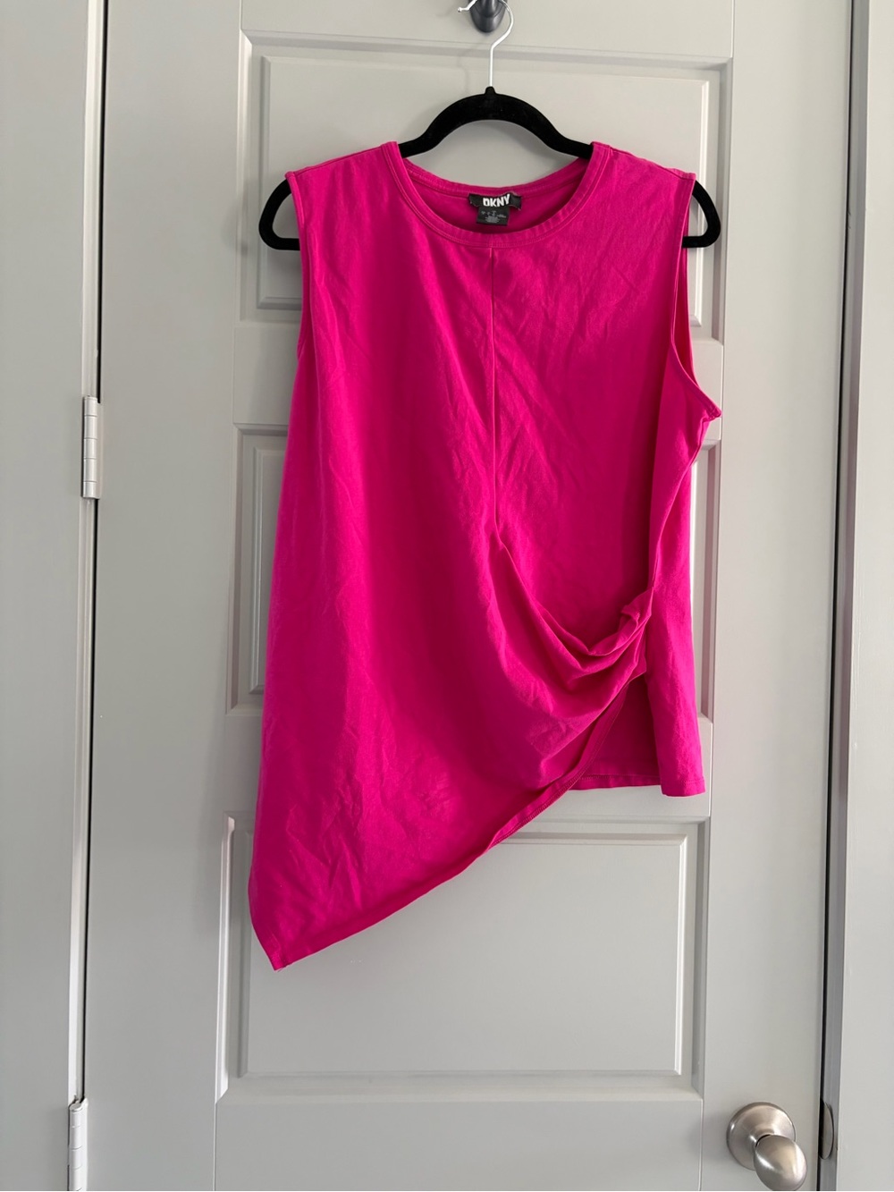 DKNY Hot Pink Sleeveless Side Knot Asymmetric Hem Tank Top Size L